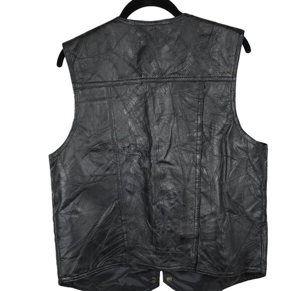 Vintage 1980s Biker Motorcycle Patchwork Genuine Leather Vest Navarre Leather‎ M - Picture 5 of 6